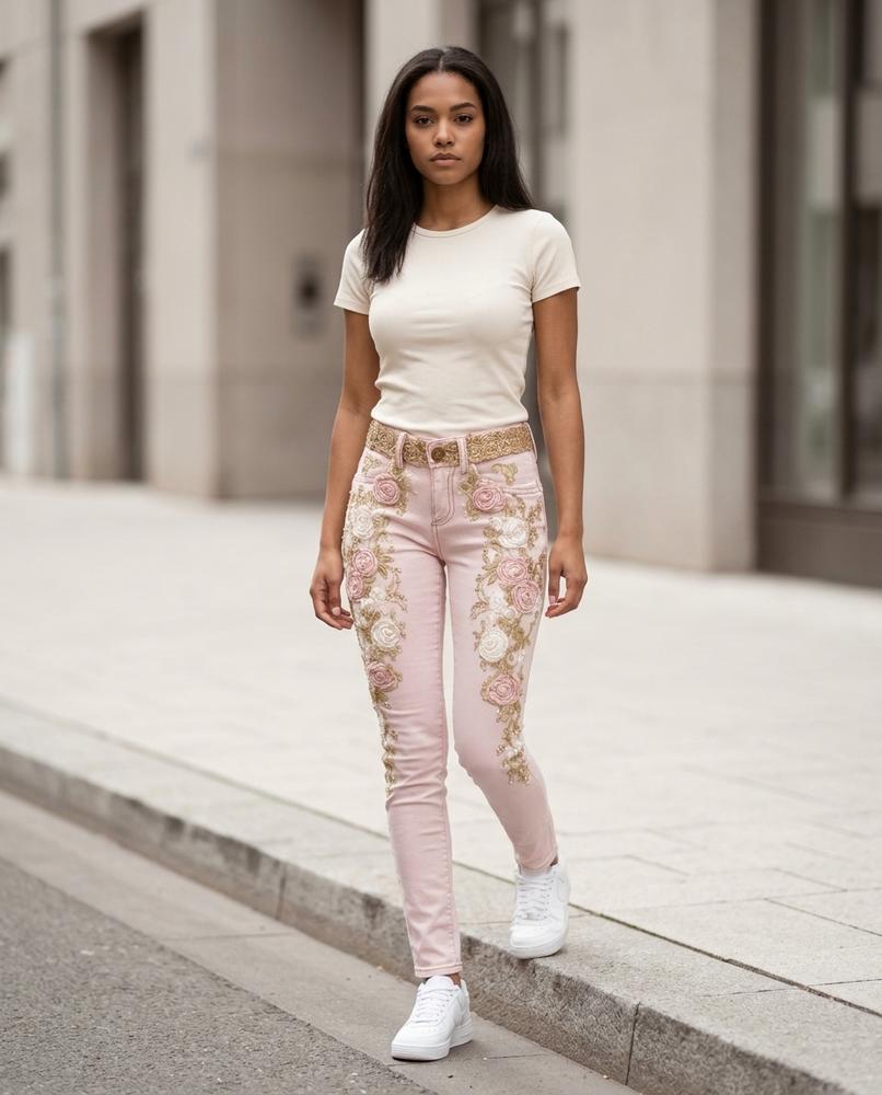 Street Heaven - Vinav | Bestickt Schmalgeschnitten Hose Damen
